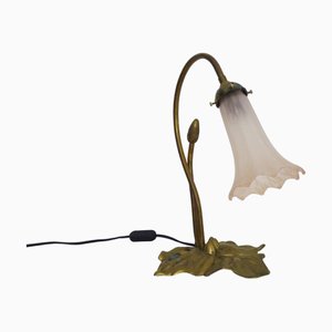 Art Deco Style Water Lily Table Lamp with Pink Tulips, 1980s