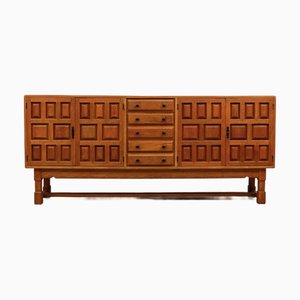 Large Screwless Sideboard in Carved Oak, Spain, 1960s