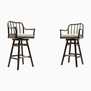 Rattan Bar Stool with Brass Aplications, 1960s, Set of 2