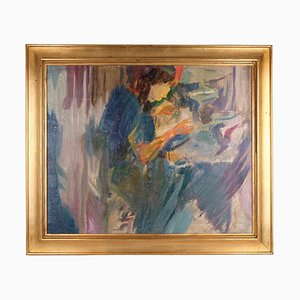 Motivo di donna, anni '30, dipinto ad olio su tela, con cornice