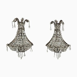 Applique da parete in cristallo, Italia, anni '40, set di 2