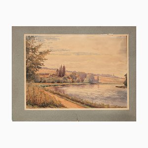 Paul-Auguste Godfroy, Vue de la Seine, Acquarello, fine XIX secolo