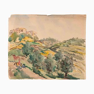 William D. Raffel, View of Ein Hod, Watercolor, 1959