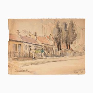Jeanne Langroguet, Paesaggio francese, matita e acquerello, 1931