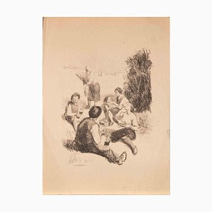 Almery Lobel-Riche, Family of Peasants, Etching, Early 20th Century
