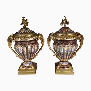 Brass Lidded Vases, Set of 2