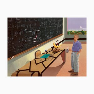 Nico Pearleyes, Surreal Classroom Scene, 2021, Acrilico su carta