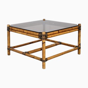 Vintage Bamboo Coffee Table with Smoked Glass Top, 1970s