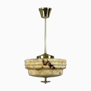 Art Deco Marbled Opaline Glass and Brass Pendant, Germany, 1930s