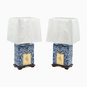 Lampade da tavolo in ceramica blu e bianca di Ralph Lauren, set di 2