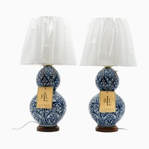 Lampade da tavolo grandi in ceramica blu e bianca di Ralph Lauren, set di 2