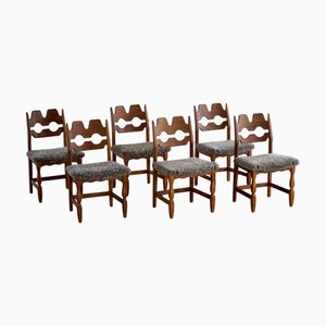 Vintage Razorblade Chairs in Oak and Lambswool by Henning Kjærnulf, 1960s, Set of 6