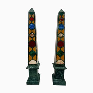 Hohe Obelisken aus Marmor mit Intarsien, 1960er, 2er Set