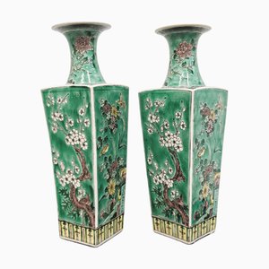 Vasi Famille Verte antichi in porcellana smaltata verde, Cina, XIX secolo, set di 2
