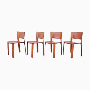 Postmodern Leather S-91 Chairs attributed to Giancarlo Vegni for Fasem, Italy, 1984, Set of 4