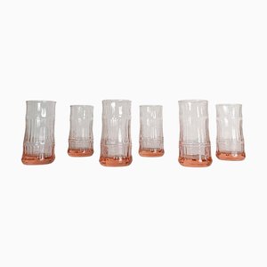 Vintage Faux Bamboo Tumbler Glasses in Peach Pink Glass, 1970s, Set of 6