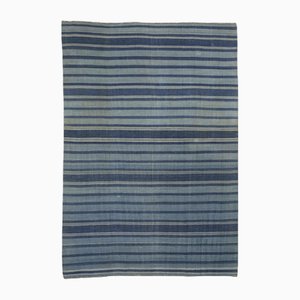 Tapis Dhurrie Vintage à Rayures Bleu Marine par Rug&Kilim