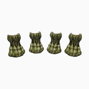 Antique Green Glazed Earthenware Lion Paws, 1800s, Set of 4