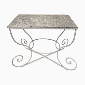 French Table with Gray Natural Stone Top, 1890s