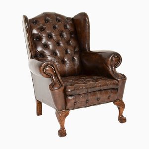 Antique Wing Back Chair in Leather, 1890