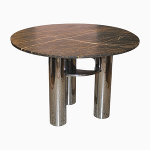 Round Table in Portoro Marble and Steel, Italy, 1970s