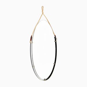Vintage Steel, Leather, and Rope Mirror in the style of Jacques Adnet, 1960s