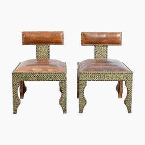 Moroccan Berber Leather and Repoussé Chairs, 1960s, Set of 2