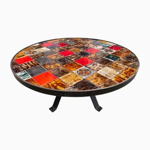 Round Coffee Table in Ceramic and Wrought Iron from Roche Bobois, 1970s