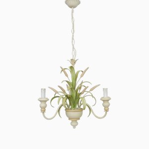 Vintage Masca Wheat Stalk Chandelier in Off-White and Pastel Green Metal, 1980s