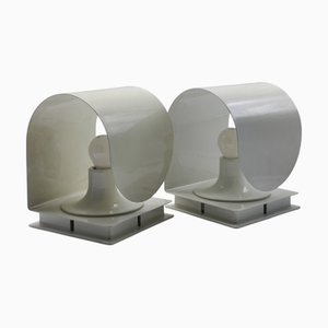 Space Age White Metal Wall Lamps, Italy, 1970s, Set of 2