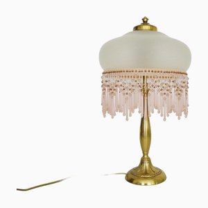Vintage Table Lamp with Pink Glass Globe and Beads, 1970s