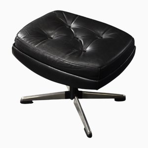 Mid-Century Scandinavian Modern Black Leather Rectangular Ottoman, 1970s