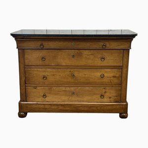Restoration Chest of Drawers in Cherrywood with Black Marble Top, 19th Century