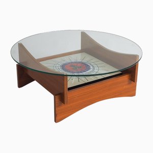 Mid-Century Modern Round Coffee Table with Ceramic Tiles, 1970s