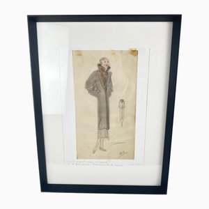 A. Henry Pierre, Fashion Sketch, Artwork on Tracing Paper, 1935, Framed