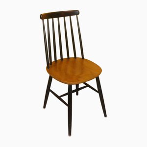 Silla con respaldo en forma de escalera de madera en dos tonos al estilo de Tapiovaara, años 70