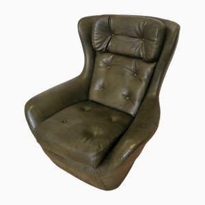 Vintage Sessel aus Dunkelgrünem Leder, 1970er