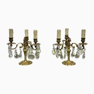 Bronze Chandeliers with Crystal Drops, 1960s, Set of 2