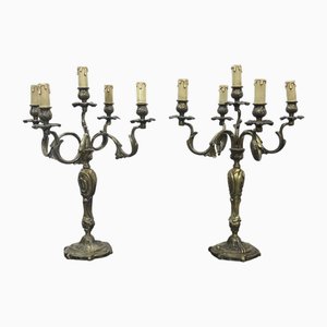 Louis XV Style Bronze Candlesticks, 1960s, Set of 2