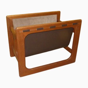 Teak and Leather Magazine Rack by Aksel Kjersgaard for Salin Møbler, 1960s