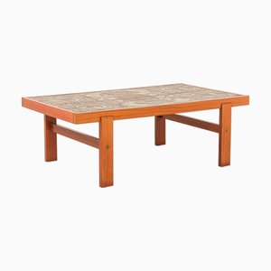 Mesa de centro grande de teca con azulejos de cerámica de Ox Art, Dinamarca, años 70
