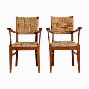 Armchairs in Braided Raffia from Audoux Minet, 1950s, Set of 2