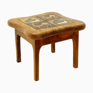 Mesa de centro de madera de olivo y cerámica al estilo de Vallauris, años 50
