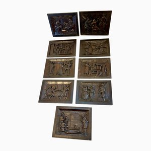 Paneles victorianos antiguos de roble tallados a mano, década de 1860. Juego de 9