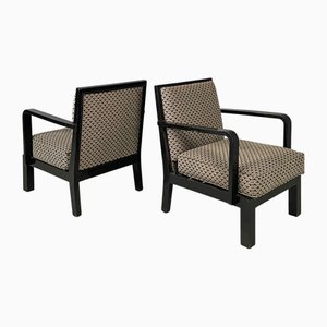 Fauteuils Art Déco en Tissu à Motifs et Bois Noir, Italie, 1930s, Set de 2