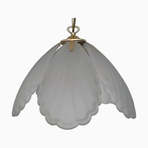 Suspension Mid-Century Moderne en Laiton et Verre Givré, 1970s