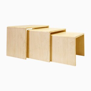 Tavolini ad incastro in travertino, Italia, anni '70, set di 3