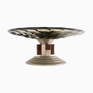 Art Deco Glass, Wood and Metal Fruit Bowl, France, 1940s