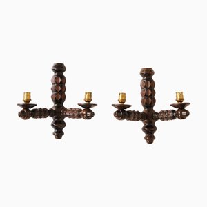 Hand-Carved Wall Lights in the style of Charles Dudouyt, Set of 2