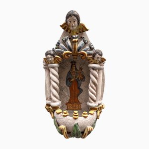 Hand-Decorated Ceramic Holy Water Stoup, 1890s